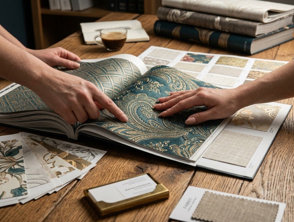 Reviewing wallcovering samples